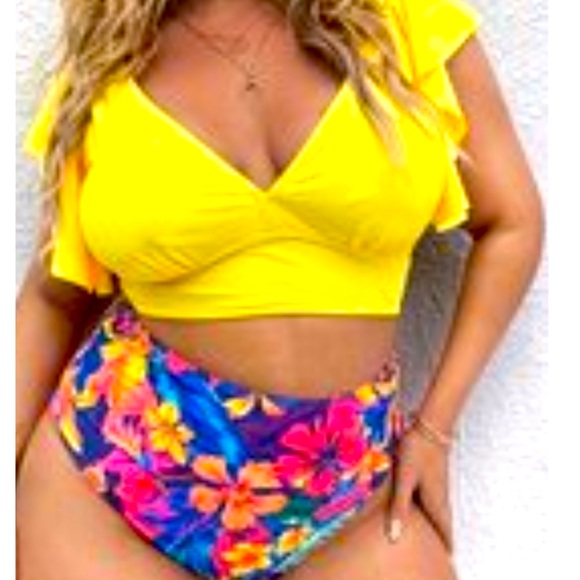 Other - Brand new plus size two piece. Floral and yellow combo.